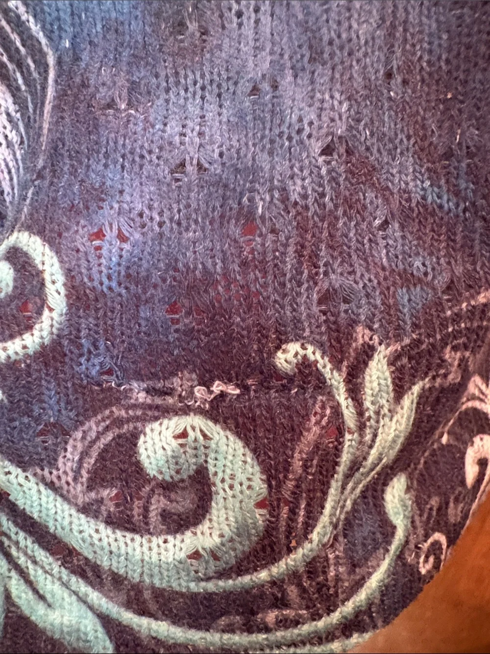 Women's Long Sleeve Embellished Print Top - Teal & Wine - Picture 4 of 5